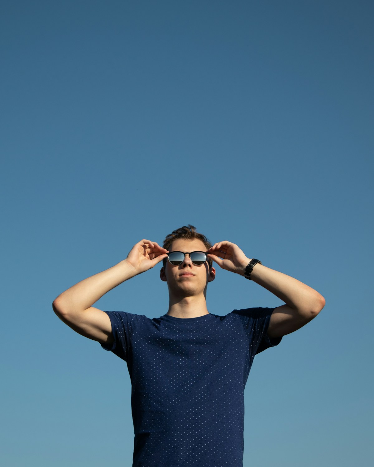 Reference photograph of Navy Patterned T-Shirt