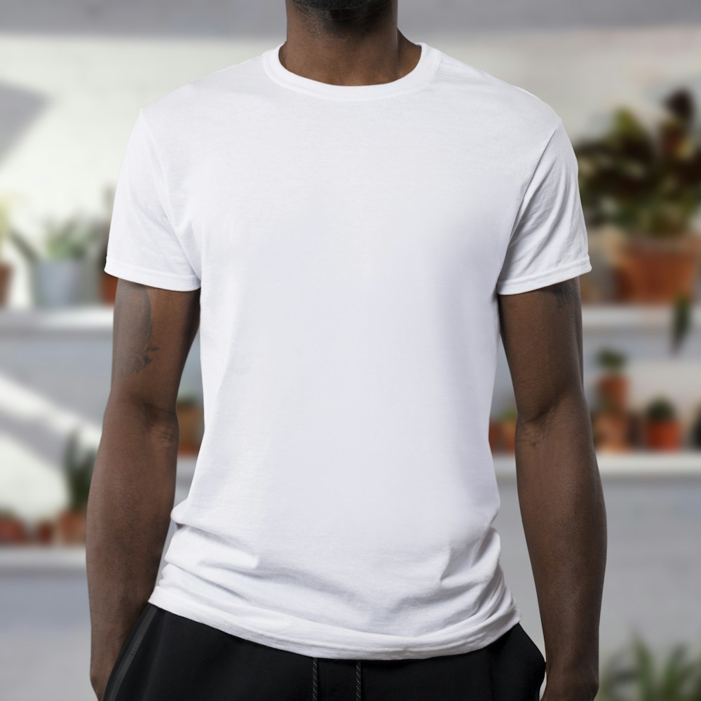 Style inspiration showing a man wearing a plain white T-shirt